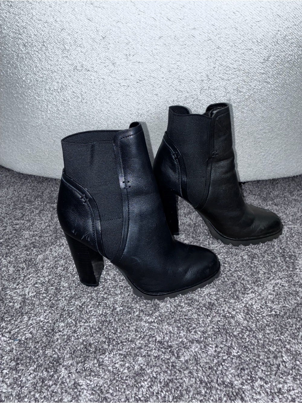 Aldo Black Leather High Block Heel Ankle Boots